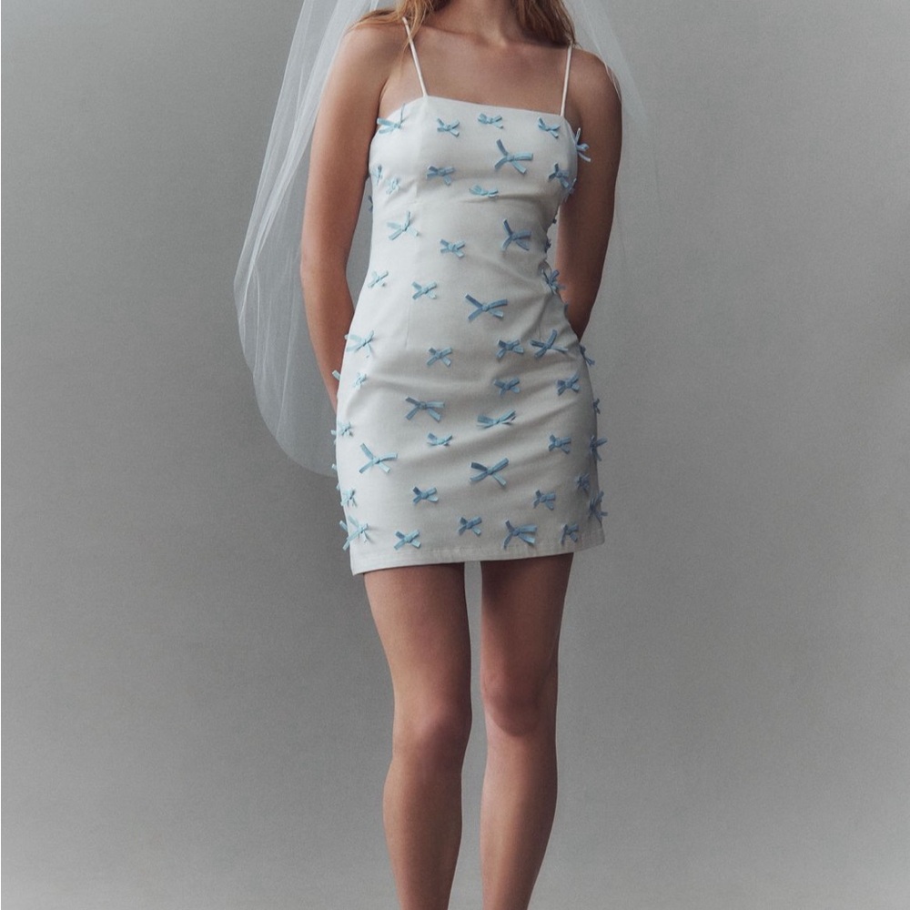 NWT XL BHLDN Blue Bow Fitted Mini Dress